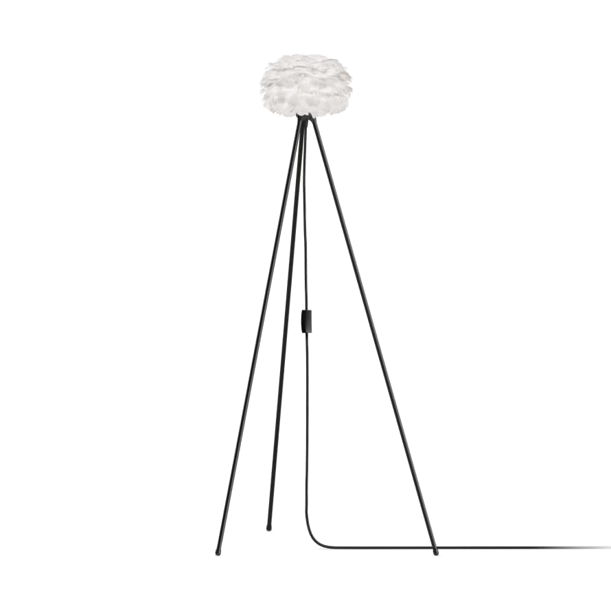 UMAGE Micro White Feather Eos Floor Lamp with Black Tripod