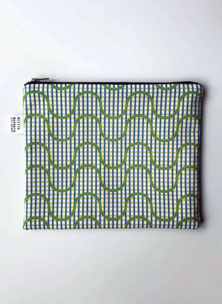Millie Rothera Flat Pouch In Wave Green Print