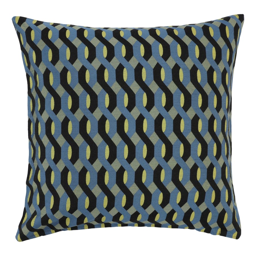 Dagny Black/Blue/Yellow Patterned Cushion, 65x65 cm
