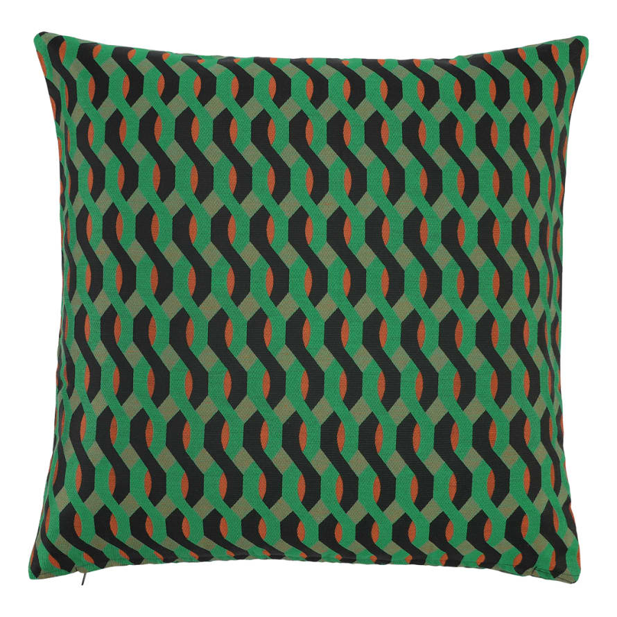 Dagny Black/Green/Orange Patterned Cushion, 50x50 cm