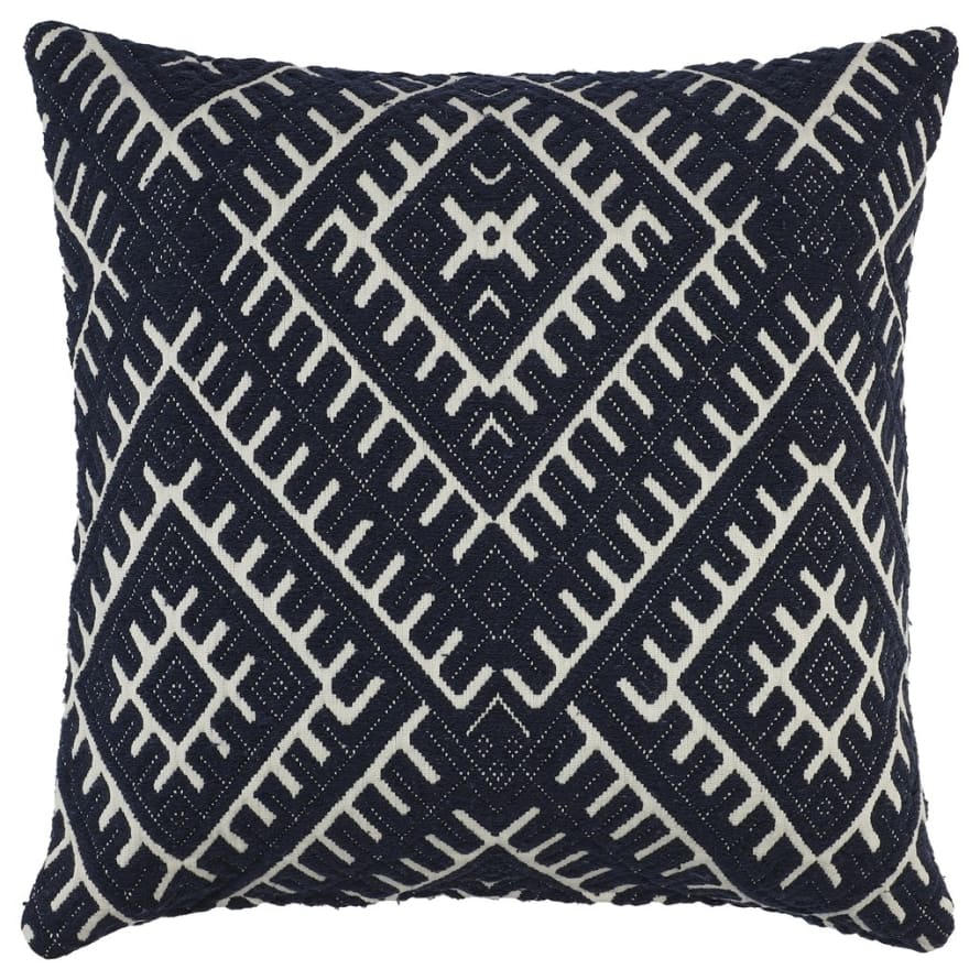 Dagny Thick Navy/Offwhite Patterned Cushion, 50x50 cm