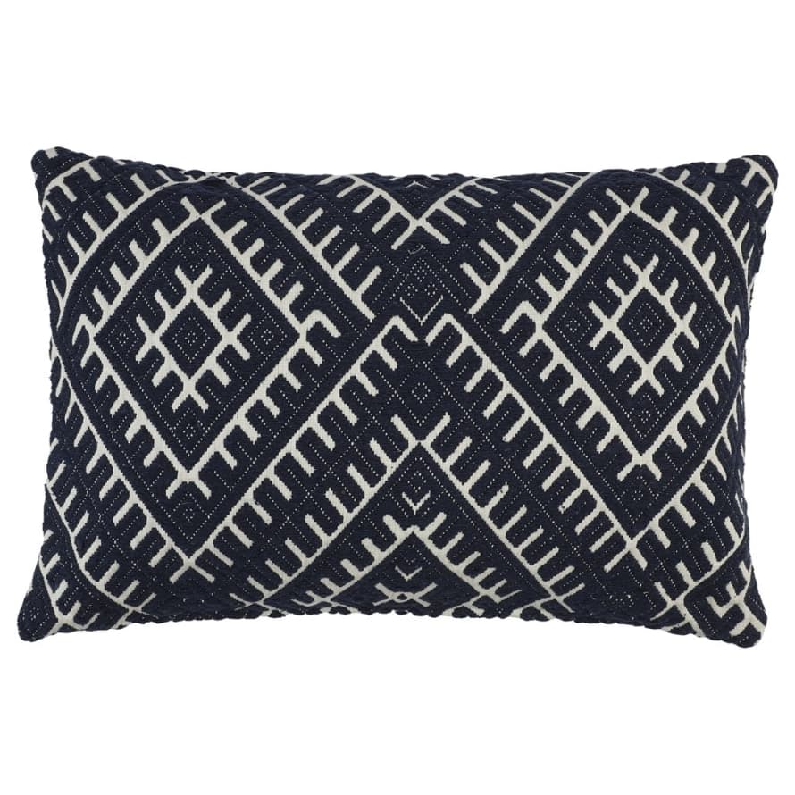 Dagny Thick Navy/Offwhite Patterned Cushion, 40x60 cm