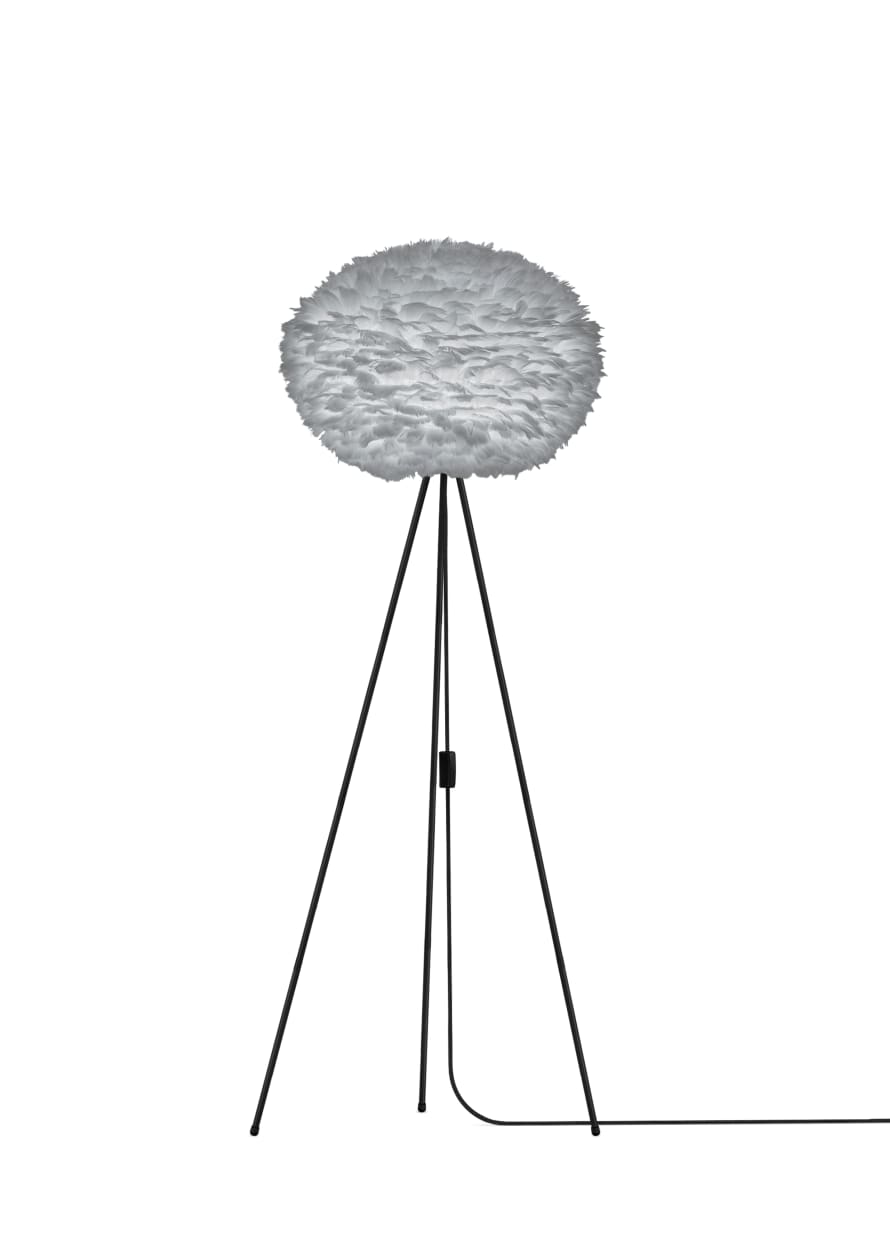 UMAGE Large Light Grey Feather Eos Floor Lamp with Black Tripod