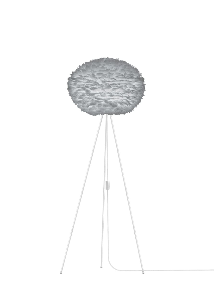 UMAGE Large Light Grey Feather Eos Floor Lamp with White Tripod