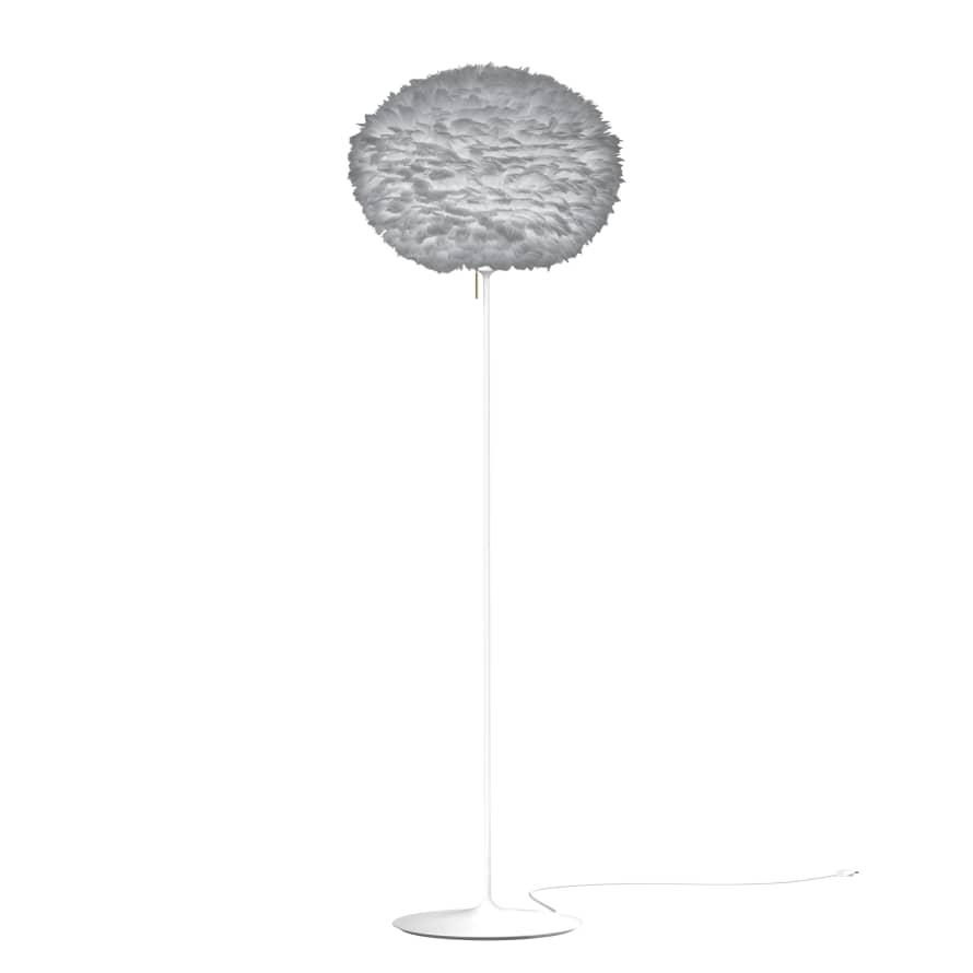 UMAGE Large Light Grey Feather Eos Floor Lamp with White Santé Stand