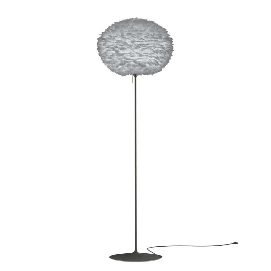 UMAGE Large Light Grey Feather Eos Floor Lamp with Black Santé Stand