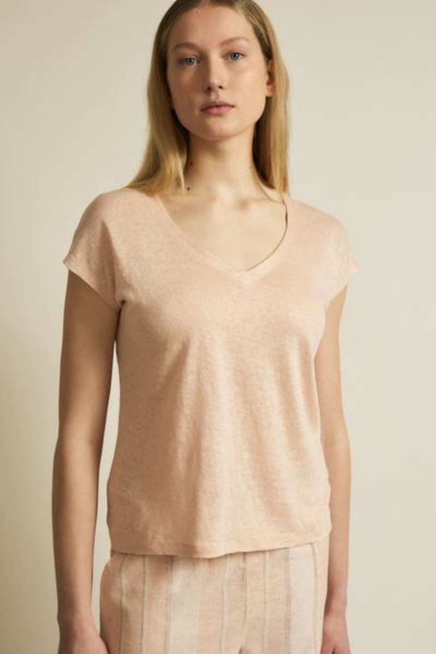 Lanius Linen V Neck Rose Shirt
