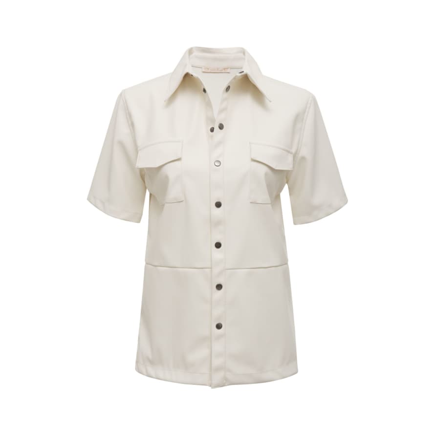 Gold Hawk Faux Leather Short Sleeve Shirt in Dove