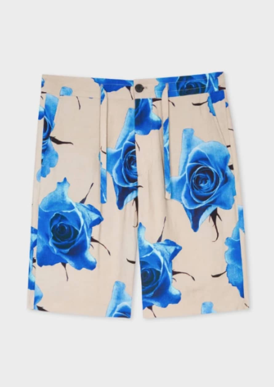 Paul Smith Beige Linen-Blend Monarch Rose Print Shorts