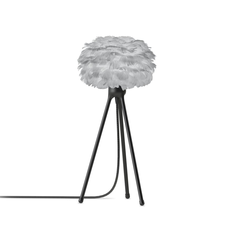 UMAGE Micro Light Grey Feather Eos Table Lamp with Black Tripod