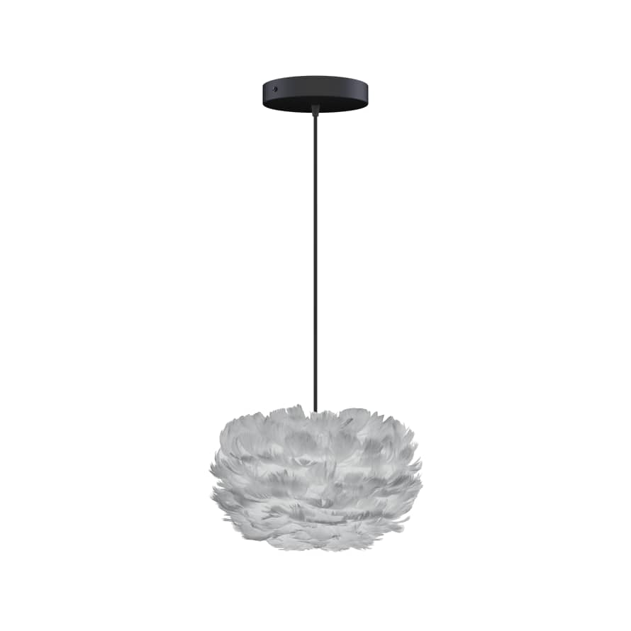UMAGE Micro Light Grey Feather Eos Pendant Shade with Black Rosette Cord Set