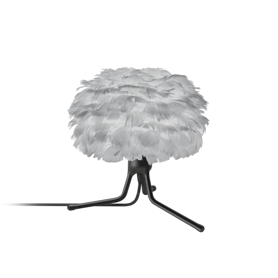 UMAGE Micro Light Grey Feather Eos Table Lamp with Black Base Tripod