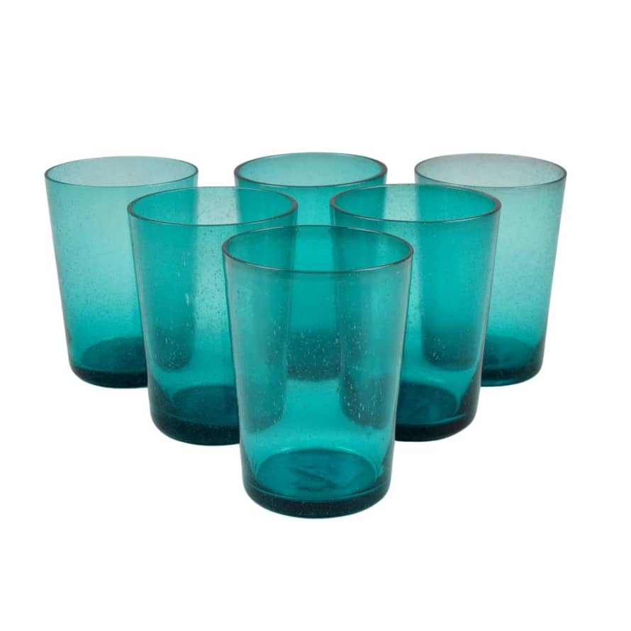 British Colour Standard Boxed Set of 6 Recycled Glass Tumblers - Petrol Blue
