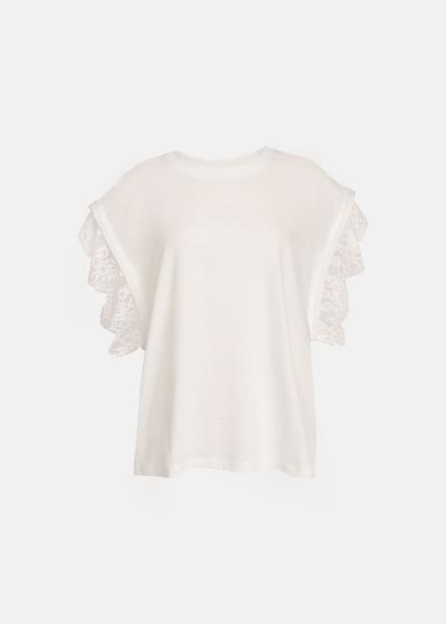 Trouva: Off White Organic Cotton T Shirt With Lace