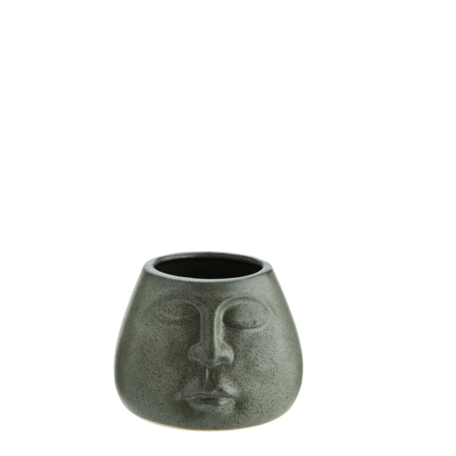 Madam Stoltz Small Green Ceramic Face Plant Pot