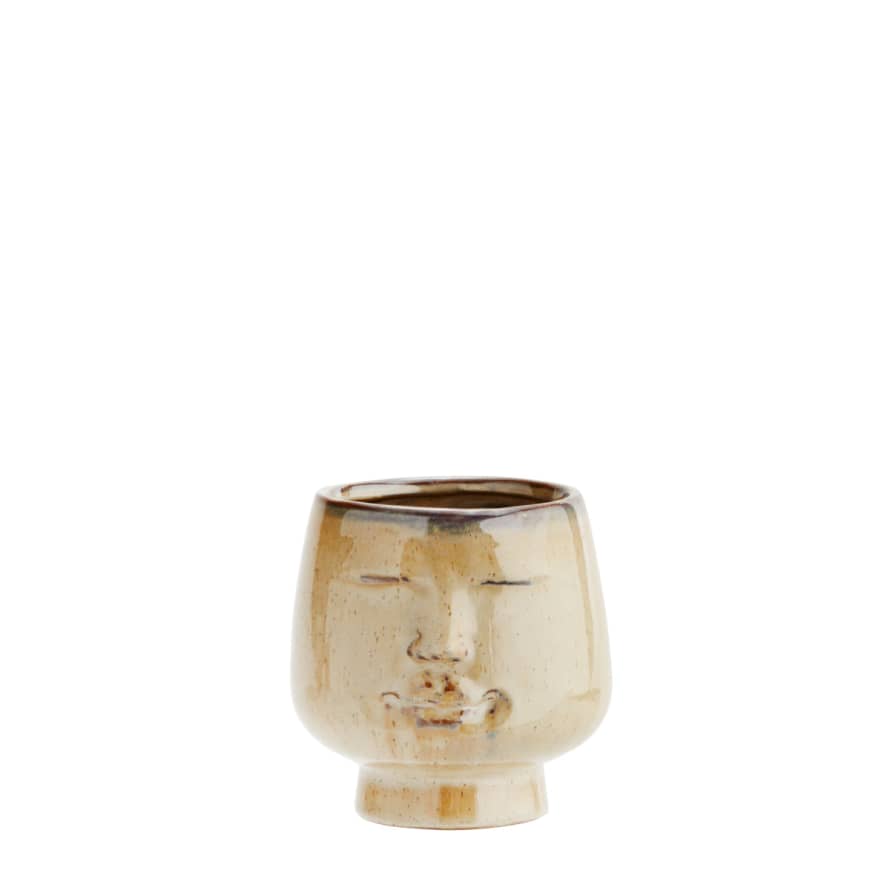 Madam Stoltz Small Beige Ceramic Flower Pot with Face 