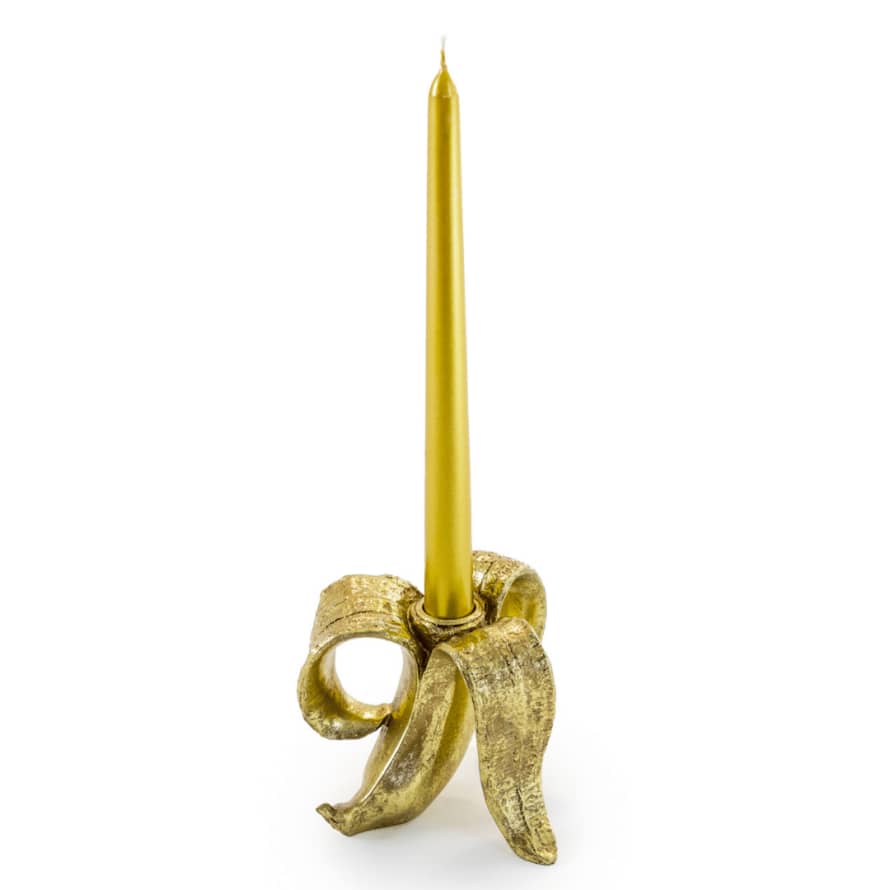 &Quirky Peeled Antique Gold Banana Candle Holder