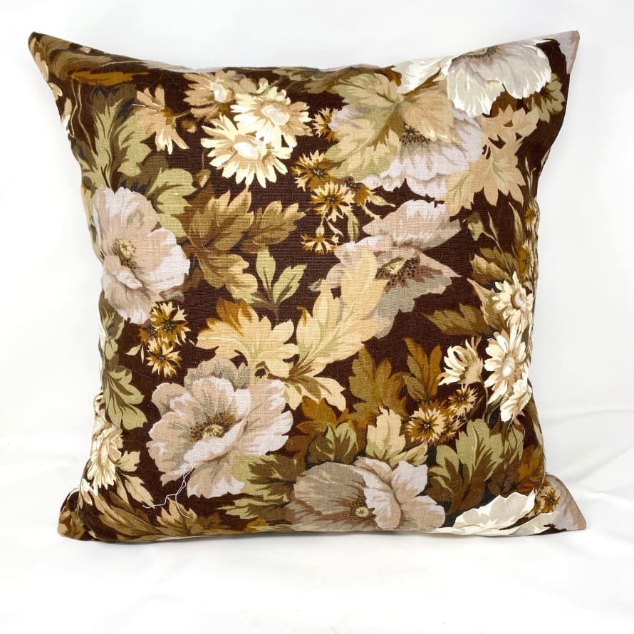 Pale & Interesting Vintage 1970s Brown Floral Cushion Cover