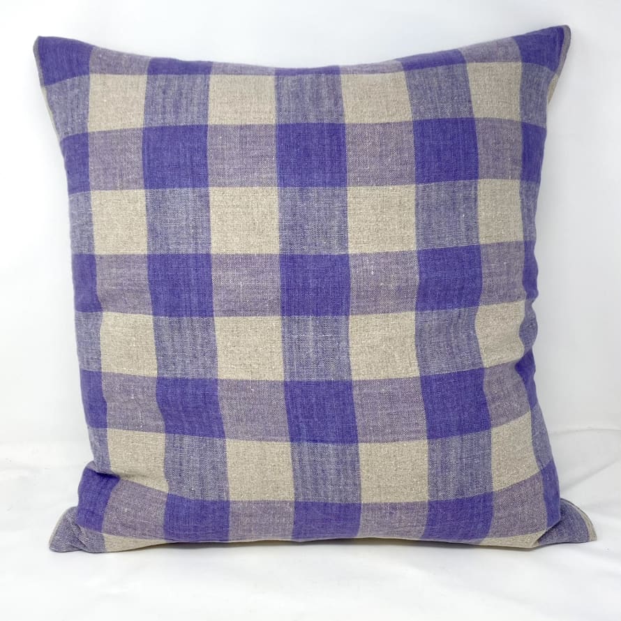 Pale & Interesting Vintage Lavender Linen Check Cushion Cover