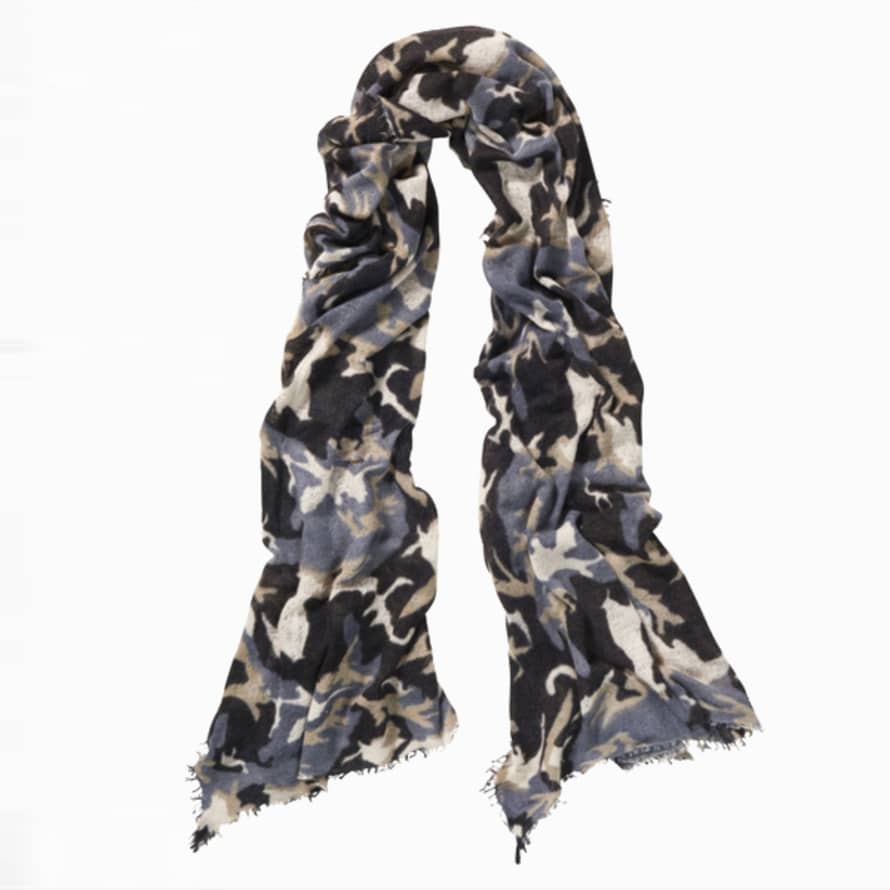 Pur Schoen Hand Felted Cashmere Soft Scarf Camouflage Black + Gift