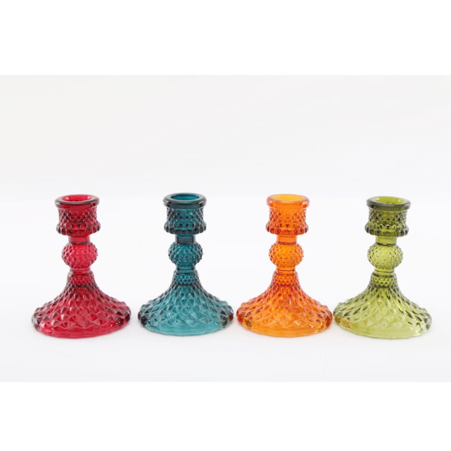 &Quirky Ornate Jewel Glass Candlestick Holder