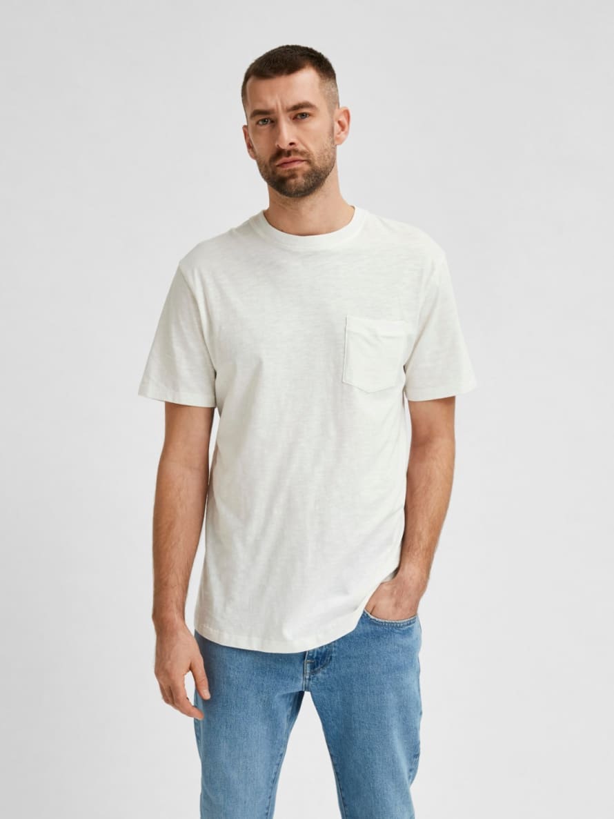 Selected Homme Selected Homme T Shirt Creme A Poche Coton Bio