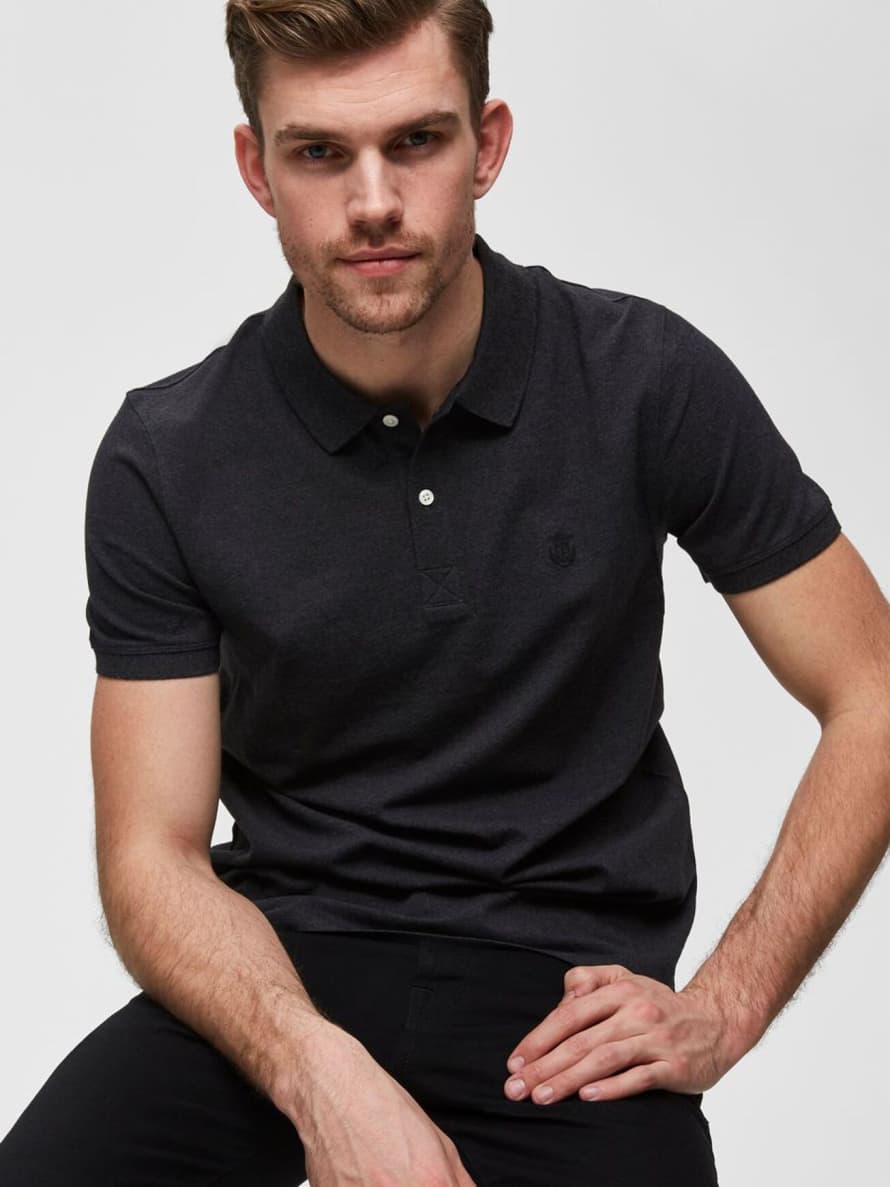 Selected Homme Selected Polo Noir Chine Broderie Noire