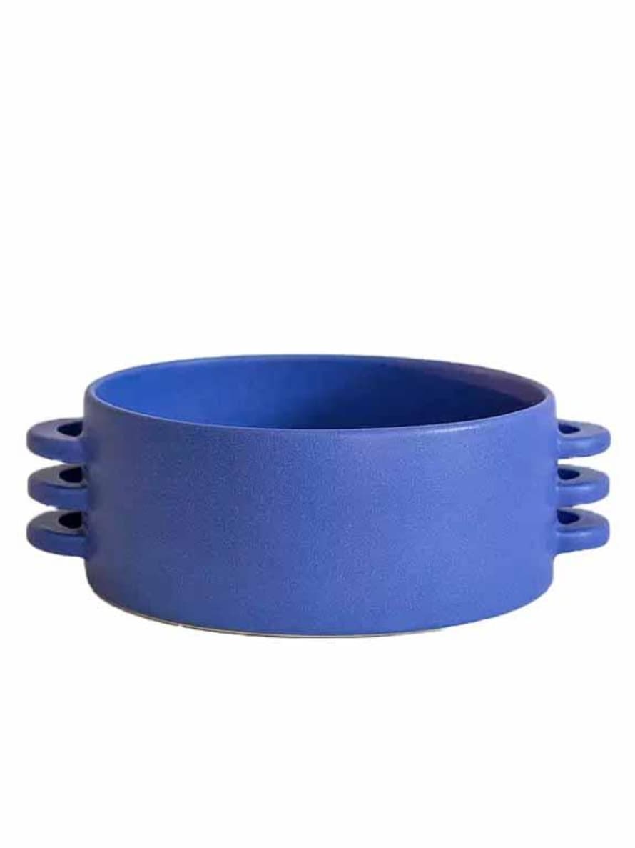 Ceramics by Laura Ceramic Fruit Bowl with Horizontal Handles Mediterranean Blue