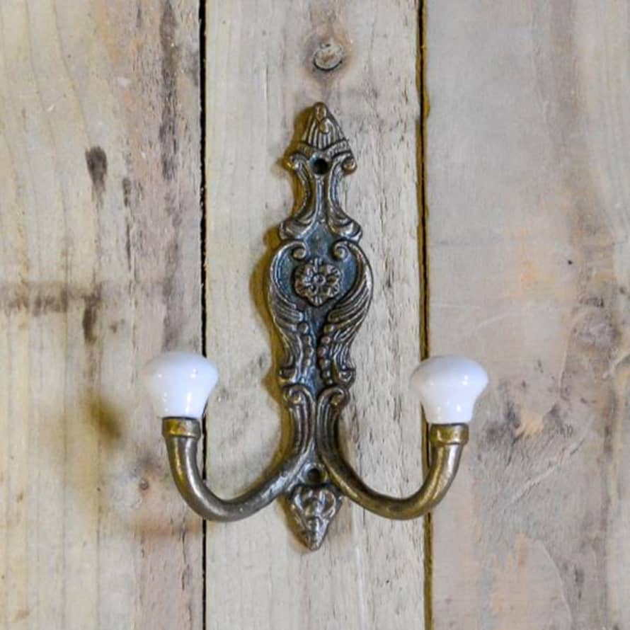 livs Double Coat Hook Brass 2 Ceramic Hook French