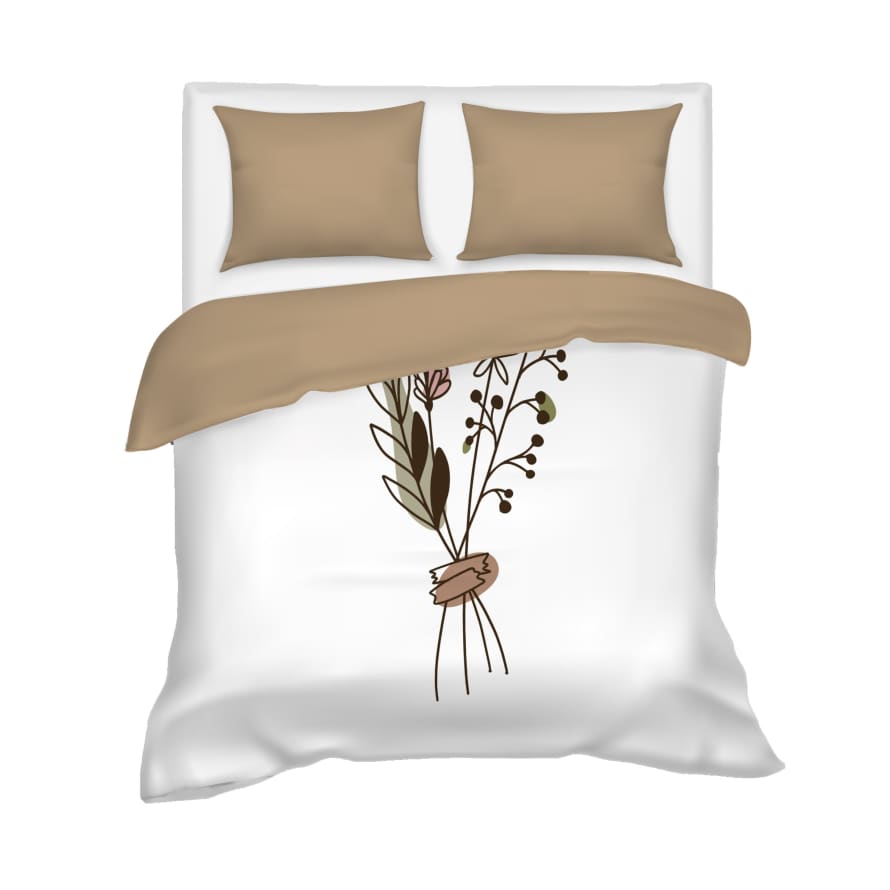 Villa Madelief 240 x 220cm Brown White Bunch of Flowers Twin Beds Duvet Cover with 2 Pillowcases