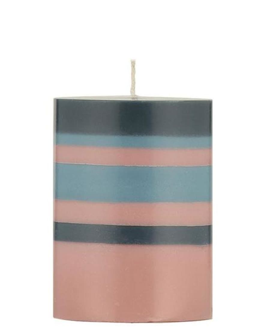 British Colour Standard Tall Striped Rose Pink Indigo And Pompadour Pillar Candle 10 cm