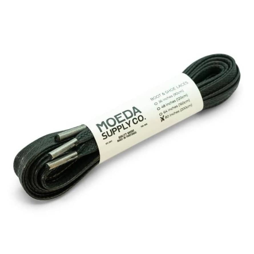 Moeda Supply Flat Waxed Laces 200 Cm 80 Inch Black Silver Aglets
