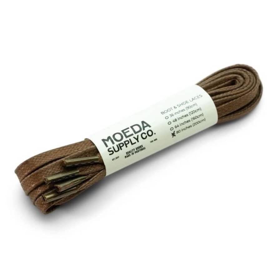 Moeda Supply Flat Waxed Laces 200 Cm 80 Inch Brown Old Gold Aglets