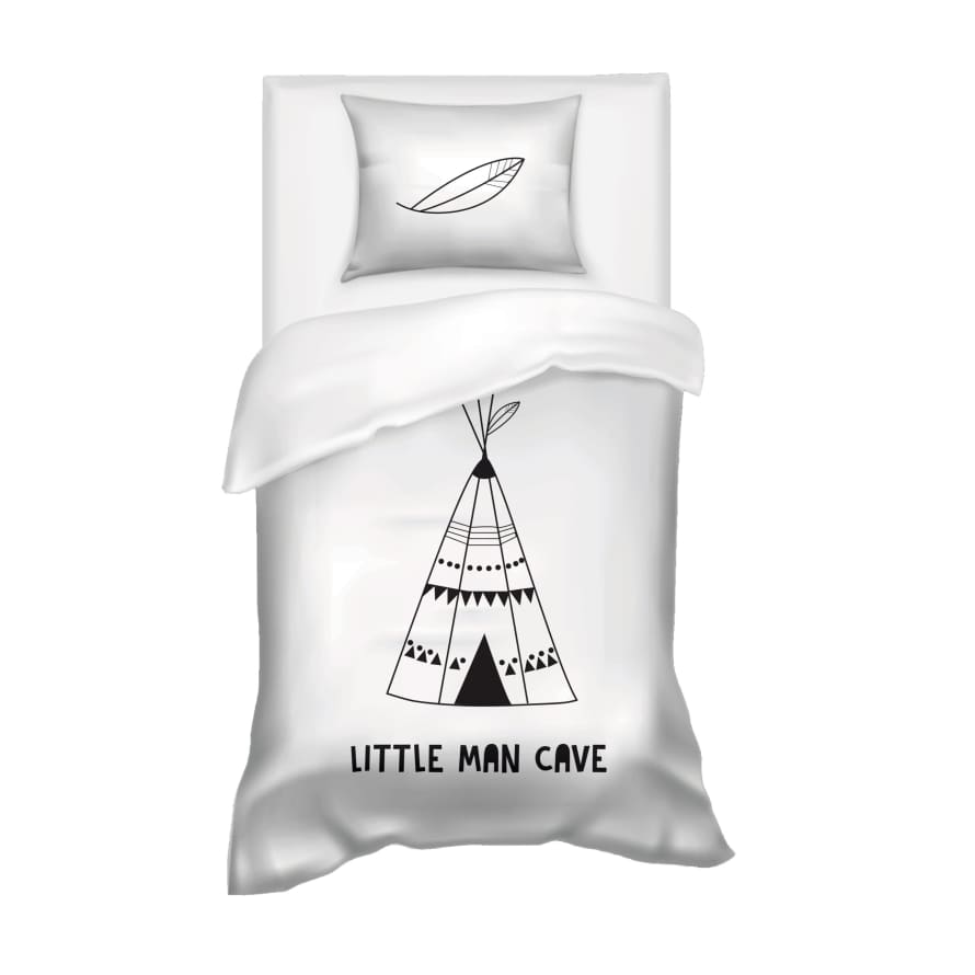 Villa Madelief 140 x 200cm White Little Man Cave Duvet Cover with 1 Pillowcase