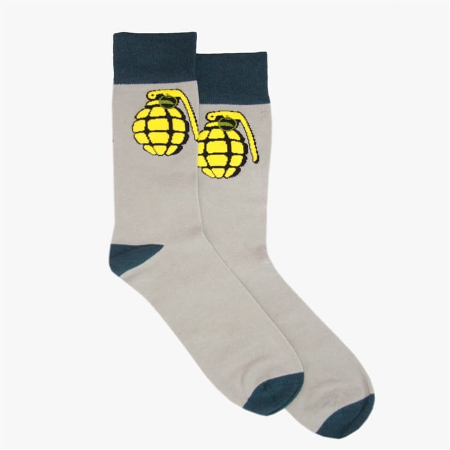 Gresham Blake Grey and Yellow Grenade Socks