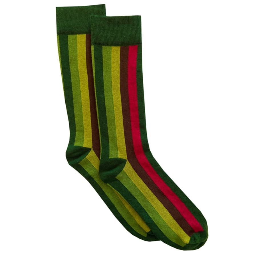 Gresham Blake Green and Red Vertical Stripe Socks