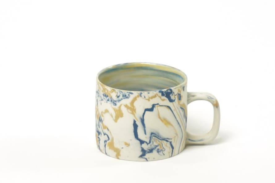 Kinta Mustard & Blue Marbling Mug in Medium 200ml