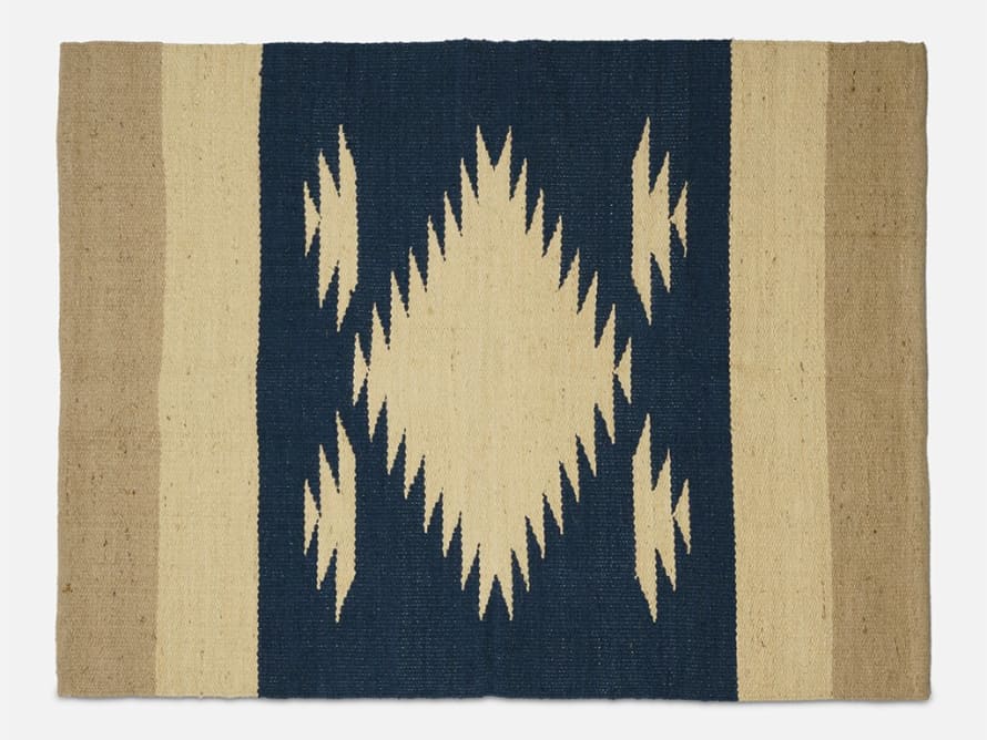 Folkdays Jute Carpet With Jagged Pattern Beige Brown Blue