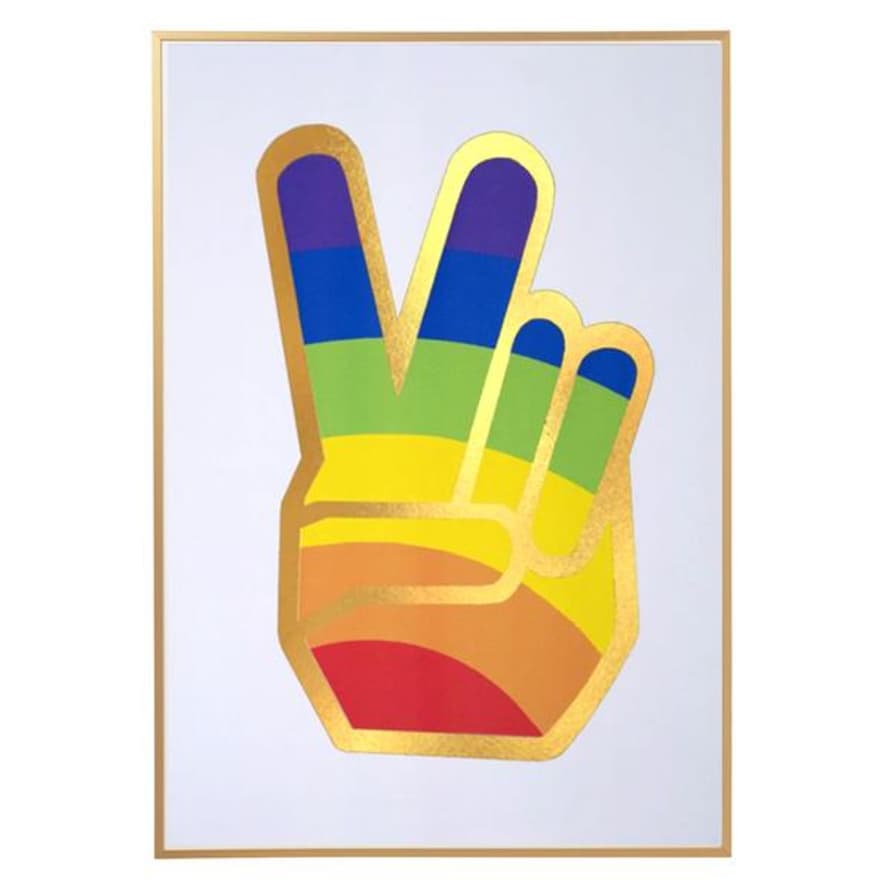 Dandy Star Rainbow Peace Sign Gold Foil Print A4 By Dandy Star