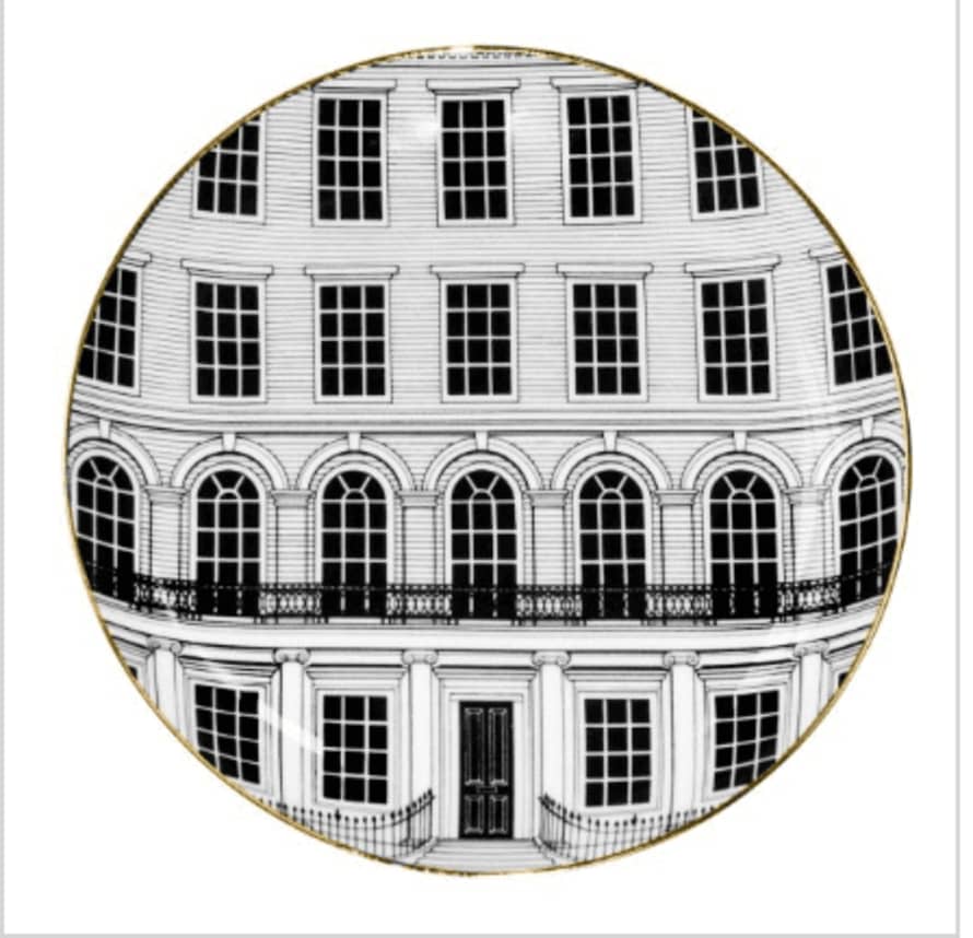 Rory Dobner  Large Black White Buildings Printed Perfect Plate