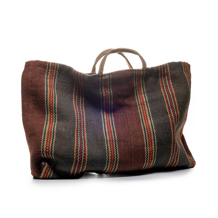 Maison Bengal Extra Large Brown and Grey Jute Stripes Bag