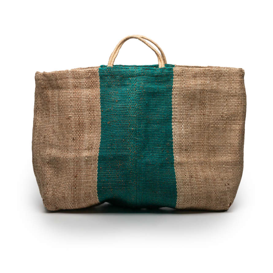 Maison Bengal Extra Large Green Jute Central Stripe Bag