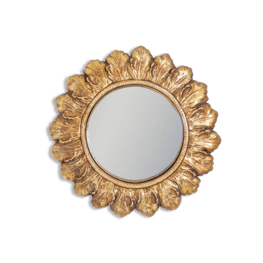 &Quirky Antique Gold Ornate Leaf Framed Small Convex Mirror
