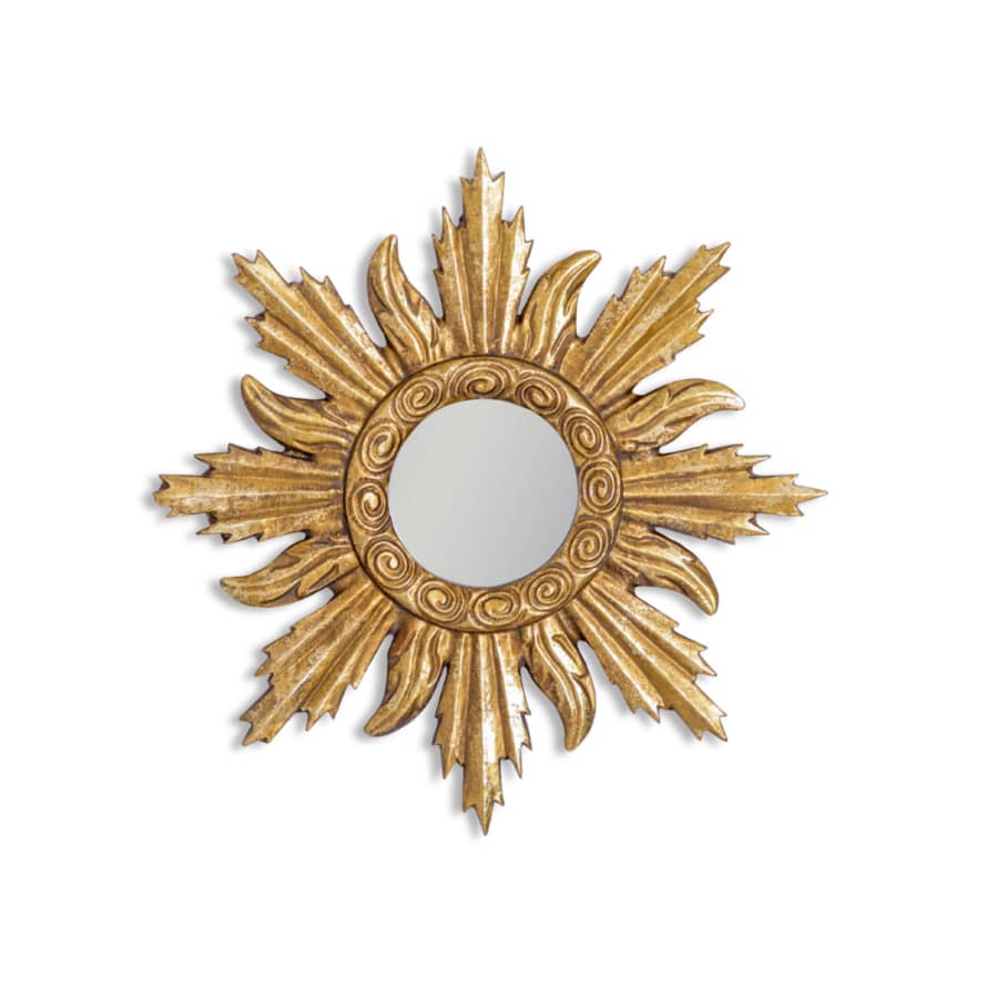 &Quirky Antique Gold Sunshine Ornate Framed Small Mirror