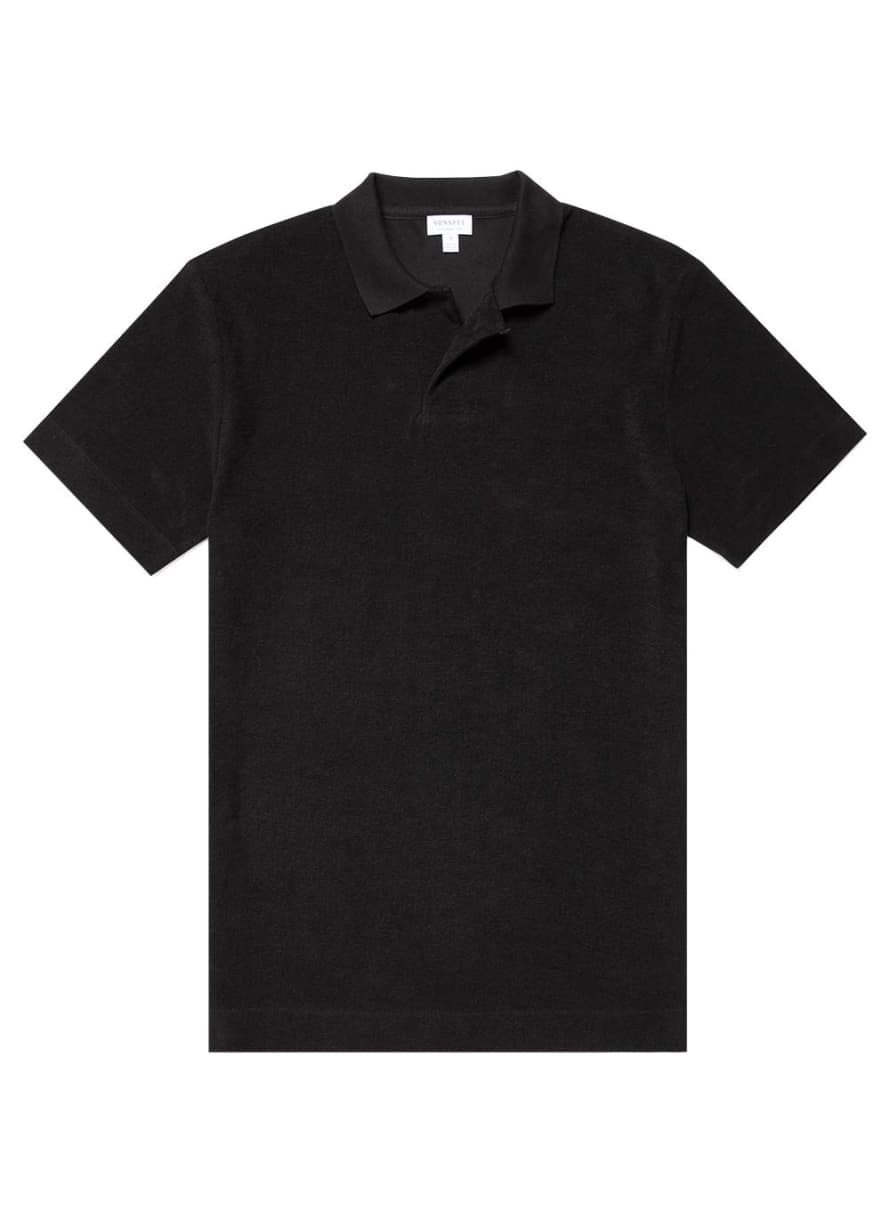 Sunspel Terry Polo Shirt Black