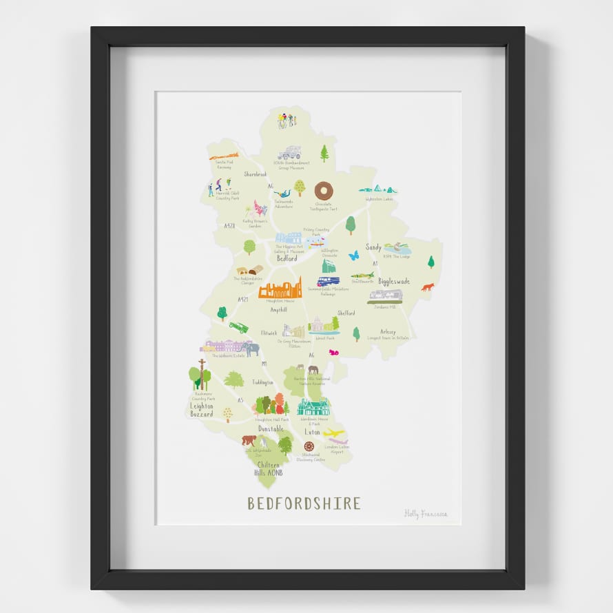 Holly Francesca Map of Bedfordshire A4 Print