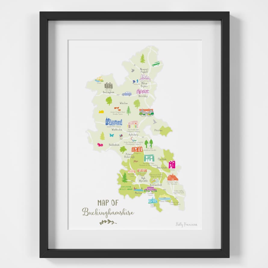Holly Francesca Map of Buckinghamshire A4 Print
