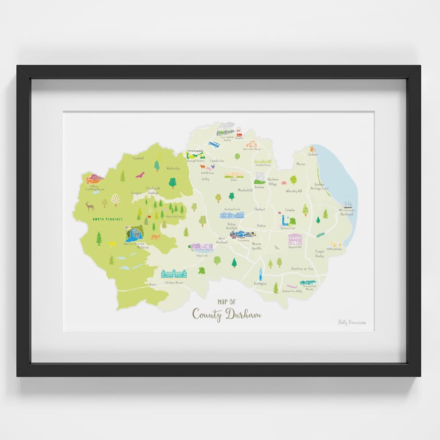 Holly Francesca Map of County Durham A4 Print