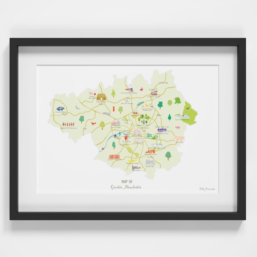 Holly Francesca Map of Greater Manchester A4 Print
