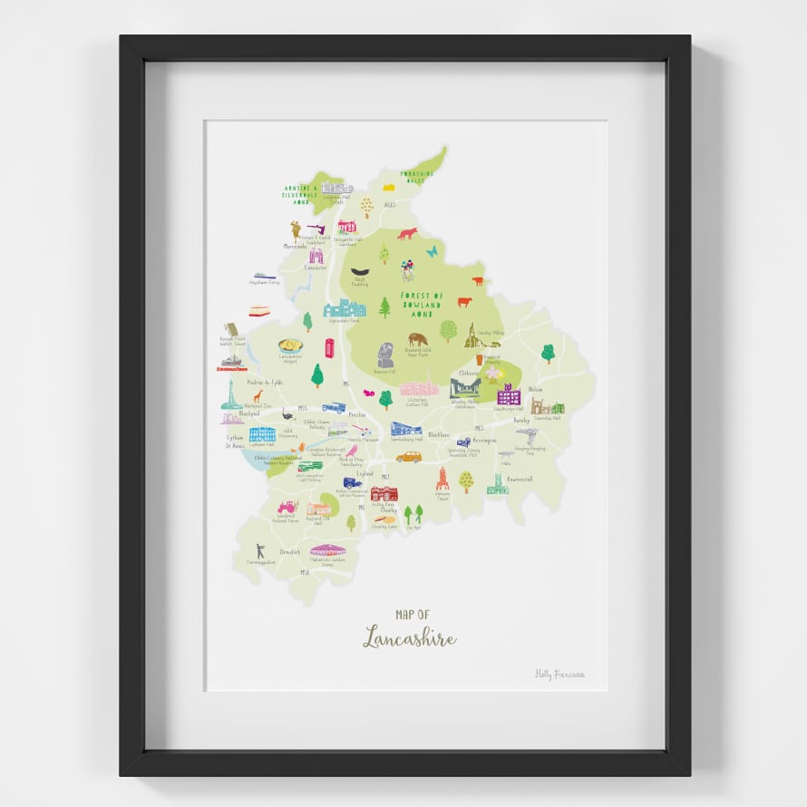 Holly Francesca Map of Lancashire A4 Print